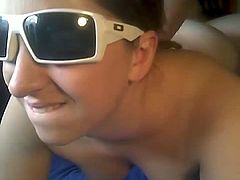 Naughty brunette girl is wearing sun glasses trying to hide her ID. She stands on her all four getting banged hard doggy style. She then gets on top of hard dong jumping intensively. Press play and enjoy watching steamy homemade fuck video on anysex.com