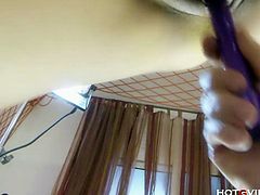 Enjoy this hot POV video of sexy busty Lara Tinelli with her new Hot G Vibe sex toys in this pov video.Watch how this sizzling exotic babe Lara bends on camera and shows her hot ass and pussy while a unknown pair of helping hand toys her pussy to make her squirt all over.