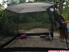 Hot playful lesbian Sophia and Nicole are camping in the backyard.Watch these babes getting together and enjoying great lesbians act.