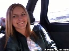 Hot blonde euro chick go for a ride in the car