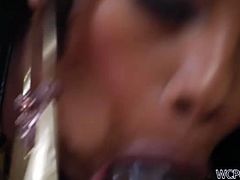 See the horny ebony temptress Kim Karter sucking a thick rod of black meat before her pussy is drilled balls deep into a breathtaking explosion of pleasure.