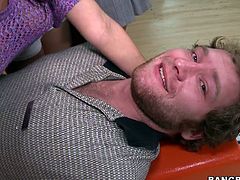 This greasy fucker is bowling when he is approached by five sexy pornstars. The push him down onto the ball ejector and take turns sucking his cock. He can't handle all these beauties so he invites his buddy over to fuck them, too!