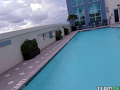 At first, she lies near the pool on the lounge. Then they comes in the house and she gives him a deepthroat. Watch this blowjob in Team Skeet oral sex video!