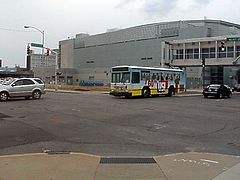 watching walnut bus going pass the library