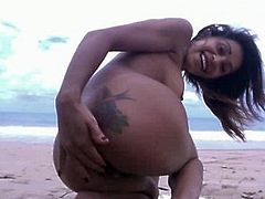Nude Beach - Hot Brunette Arse Fisting - Self Filmed