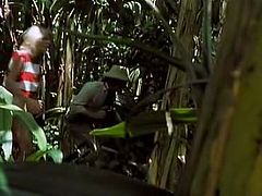 Group of gorgeous babes take a trip to a lonely island. One brunette hussy lures her cocky lover in the deep jungles and provides his big dick with stunning blowjob.