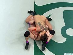 Rain DeGrey loses a fight to DragonLily. So, she licks the pussy and sucks a strap-on. After that she gets her ass and vagina toyed hard.
