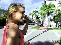 Slim blonde uses her skills to suck and fuck while on the road