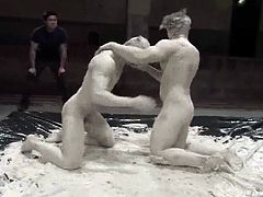 Witness this hot fight between two gay boys and wait to see them covered in dirty mud. They love big cocks in their muscular assholes!