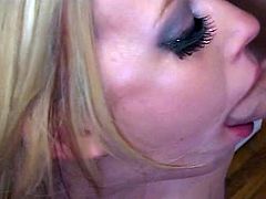 Hot blonde takes in 2 cocks at a time in her mouth then gets one to fuck each of her holes, getting DP'd hard!