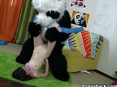 Black haired fuck starving harlot with sweet flexible boobs invited one freaky fellow which dressed in Panda and hammered her fresh vag pile driver way.Look at this kinky gal in WTF ass porn video!