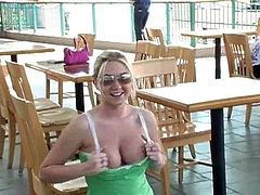 Yummy Alison Angel Exposes Her Boobs Outdoors In Public