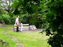Filthy whore with dark hair gives a great blowjob sitting on the garden bench to the naked guy. Watch in Mofos Network sex clip.