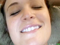 Hot tempered good looking chick with sweet boobs rested leg spread on sofa and set to finger her throbbing kitty passionately. Watch this hungry kitty in Team Skeet porn clip!