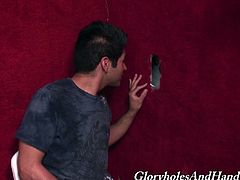 Homoexual Damien sucks a big dick in a gloryhole video