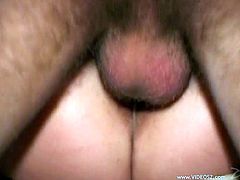 A fuckin' slutty bitch sucks on a hard cock and then gets it shoved balls deep into her fuckin' pink-ass snatch, check it out right here!