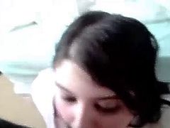Chubby teen brunette takes a load on her face