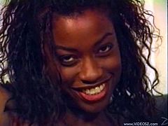 Watch this hardcore scene where this sexy ebony babe plays with her wet pussy before sucking and fucking a big white cock.