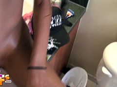 Ebony Erykuh Starz is ready to get her black pussy stretched in the bathroom. She screams loud when her boyfriend uses his white meat to satisfy her fucking needs.