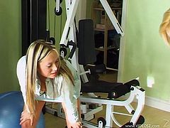 Prepare your cock for these lesbian blondes, with giant boobs wearing sportive clothes, while they piss and lick each other with passion.