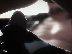 This brunette knows whay she wants from her lover. She spreads her legs wide indicating how bad she wants her lover to drive his swollen cock into her sweet pink pussy. Horny dude is powerless to resist her. He pounds her fanny mercilessly in and out until she cums.