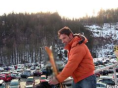 Skiing is something special for this gay couple. They find this off track place quite safe to unzip pants and stick each other's cocks in holes.