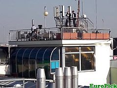 Euro teen fucking on a rooftop for cash