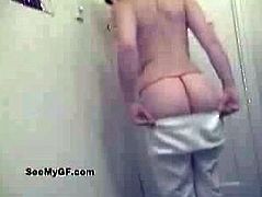 Check out this sexy girlfriend stripping for her boyfriend on the webcam. She takes her clothes off and shows her perfect round ass that everybody would bang.
