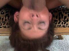This nympho has the mouth every guy want to fuck. Horny dude grabs this bitch by her head and pulls her towards his swollen dick. Slutty chick is powerless to resist him. She sucks his shaft with great enthusiasm.