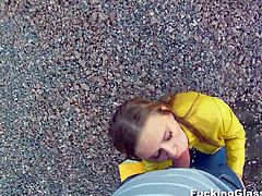 A cute college girl got seduced by a horny dude with his spy glasses. They went to a construction site and she gaveh is cock some blowing before riding it nicely.