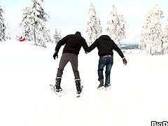 Watch this gay scene where these guys have sex out on the snow where everyone might see them with mouthfuls of semen.