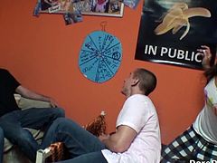 A few guys and girls got together for a small party at the dorm. Busty coed Natalia Brooks and other babes got fucked and jizzed during this small gathering.