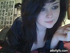 Bonny black haired wench dressed in some sexy black stockings and was going to play with her hot blooded pussy in front camera. Look at that torrid webcam bitch in All Of Gfs sex clip!