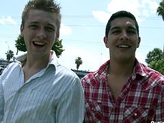 Two homosexuals fuck around the corner in the street. Ryan gives a blowjob to Tony and the gets ass fucked on the asphalt.