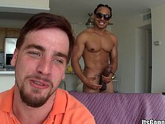 Tireless black stud Castro Supreme is having fun with lewd poofter Tony Michaels. They fondle each other and then Castro fucks Tony's butt doggy style and from behind.