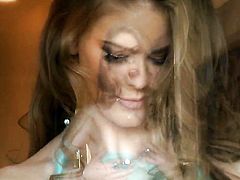 With shaved bush puts vibrator in her love hole
