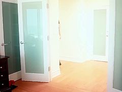 Checkout this amazing hot chick with colored hair and tattoos. This babe comes down from the stairs in a bink and black lingerie. Extremely sexy and horny, this chick grabs the guy and starts kissing, soon the dude takes out his big cock and starts pounding her trimmed pussy. Enjoy this video!