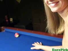 Petite pulled teen naked on a pool table