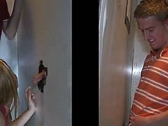 Two kinky homosexuals are having fun in the reality sex clip. One of the dudes pokes his weiner in a gloryhole and lets the man behind the wall suck it and take it in his butt.