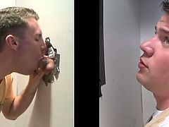 This horny guy went to a gloryhole, stuck his cock through the hole in the wall and got the best head ever from another guy.