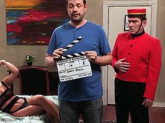 The Warchester Hotel hosts Rilynn Rae's interracial fantasy and the bellboy just has to accept what is going on in there. She enjoys the black guy's dong to the fullest.