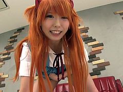 There are some girls really good at pleasing their partners. Usually the exotic beauties coming from Japan. The babe in the video has long orange dyed hair and wears a costume. She seems to enjoy teasing and playing with her lover´s cock from the 69 position. Watch her getting really horny!