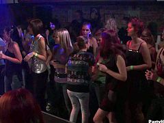 Horny babes is a discos try to pull the clothes off of a hot black stripper Watch as they start to blow his cock before taking it deep into their horny mouths.