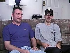 A skinny gay in glasses gets his cock sucked by another guy. After that this nerd gets his ass fucked rough.