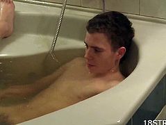 The guy takes a bath with a girl