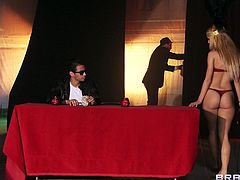 Astonishing long-haired blonde Jessie Rogers gives a blowjob to Johnny Sins. Then they fuck in the missionary position and doggy style and seem to be unable to stop.