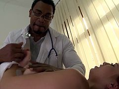 Leila Moon is a curvy red haired babe with big appetizing jugs. For this ones she gets her pussy examined by one perverted black doctor. Don't skip exciting interracial bdsm sex tube video.