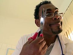 Leila Moon is a curvy red haired babe with big appetizing jugs. For this ones she gets her pussy examined by one perverted black doctor. Don't skip exciting interracial bdsm sex tube video.