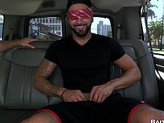 This hunky bearded guy gets picked up by the bait bus, and he thinks the chick with he big tits hanging out is going to be the one to give him an unforgettable blowjob. Well, he won't forget this blowjob, but for a different reason. He gets tricked into getting his cock sucked by another bearded dude!
