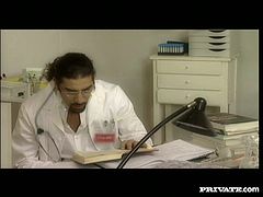 Horny bitches get naughty in Doctor's office so after he caught them having lesbian sex they involve him in the action. This is how they start having steamy FFM threesome. Check this out.